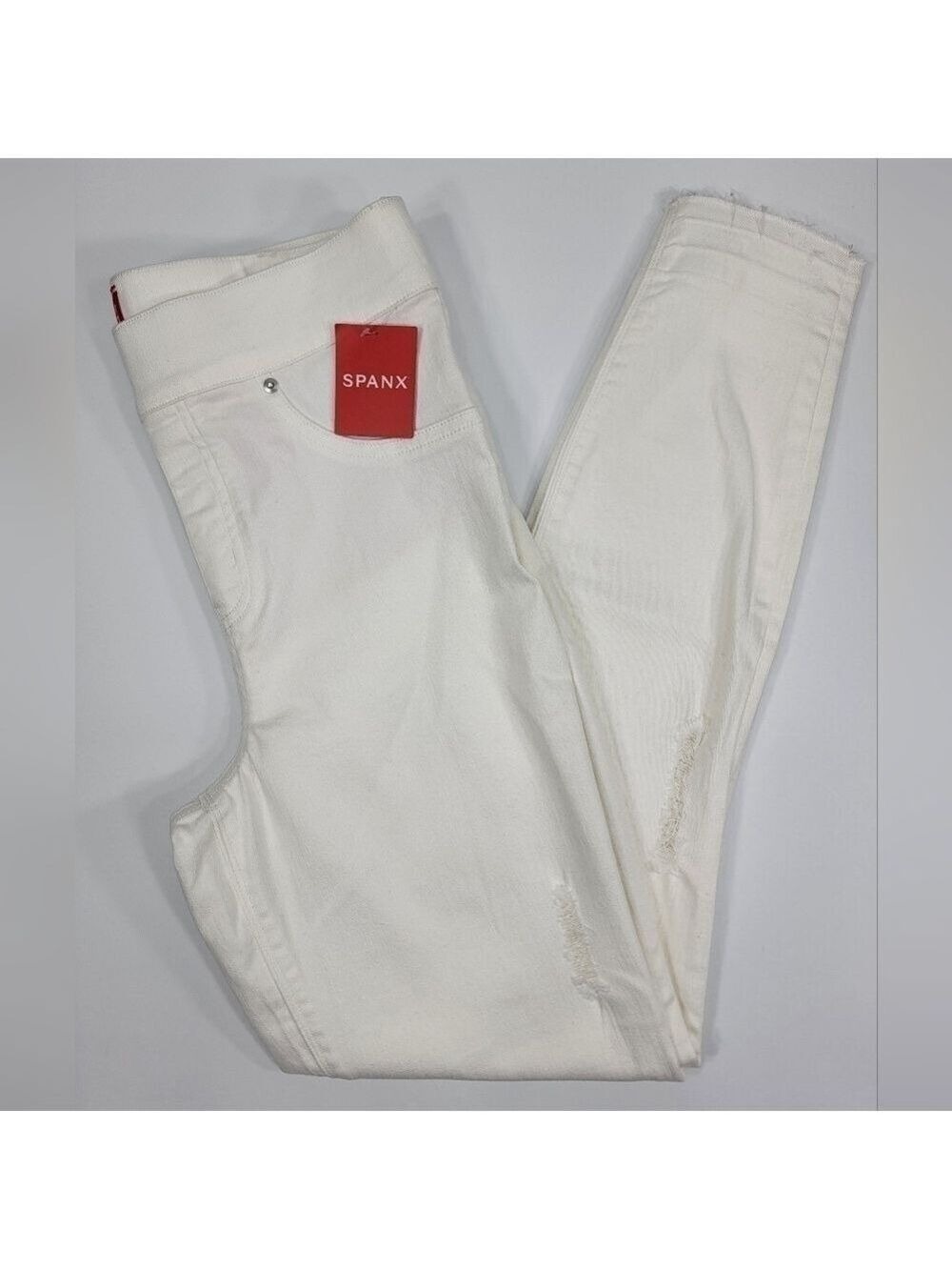 NWT Spanx Distressed Skinny Pull-On Jeans in White Women's Small 20229R NEW $128